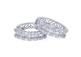 WOMENS 2.25 CARAT ROUND BAGUETTE CUT DIAMOND HOOP EARRINGS WHITE GOLD