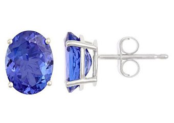 WHITE GOLD TANZANITE STUD EARRINGS OVAL SHAPE 8mmx6mm 14KT AAA QUALITY