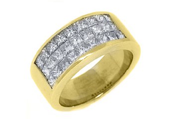 1.9CT WOMENS PRINCESS SQUARE CUT INVISIBLE DIAMOND RING WEDDING BAND YELLOW GOLD