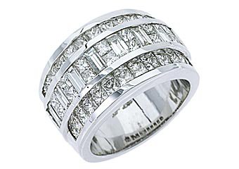 MENS 3.38 CARAT PRINCESS BAGUETTE CUT DIAMOND RING WEDDING BAND 18KT WHITE GOLD