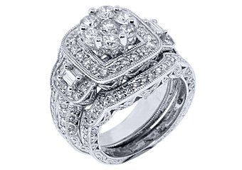 2.5 CARAT DIAMOND ENGAGEMENT HALO RING WEDDING BAND BRIDAL SET ROUND WHITE GOLD