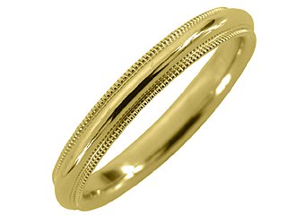 MENS WEDDING BAND ENGAGEMENT RING YELLOW GOLD COMFORT FIT MILGRAIN 3mm