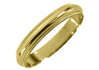 MENS WEDDING BAND ENGAGEMENT RING YELLOW GOLD GLOSS FINISH MILGRAIN 3mm
