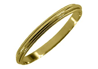 MENS WEDDING BAND ENGAGEMENT RING YELLOW GOLD GLOSS FINISH MILGRAIN 2mm