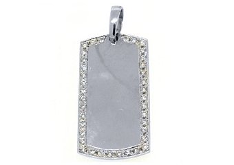 Mens Dog Tag Pendant 14KT White Gold 1.54 Carats Brilliant Round Diamond