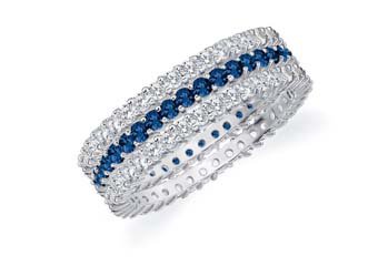 DIAMOND & BLUE SAPPHIRE STACKABLE ETERNITY BAND WEDDING RING 14KT WHITE GOLD