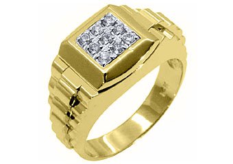 MENS .45CT BRILLIANT ROUND CUT SQUARE SHAPE DIAMOND RING 14KT YELLOW GOLD