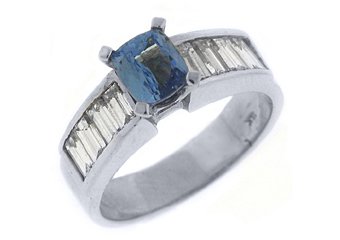 WOMENS TANZANITE DIAMOND ENGAGEMENT RING 2.2 CARAT EMERALD CUT 14KT WHITE GOLD