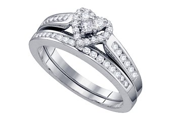HEART SHAPE DIAMOND ENGAGEMENT PROMISE HALO RING WEDDING BAND BRIDAL SET 14KT