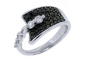 WOMENS BLACK DIAMOND RING WEDDING BAND RIGHT HAND 1.15 CARAT ROUND WHITE GOLD
