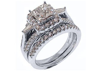 1.56CT WOMENS DIAMOND ENGAGEMENT RING WEDDING BAND BRIDAL SET SQUARE WHITE GOLD
