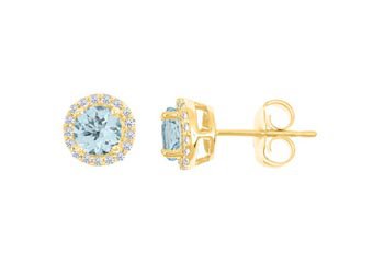 2.83 CARAT AQUA MARINE & DIAMOND STUD HALO EARRINGS 9mm ROUND DEC BIRTH STONE