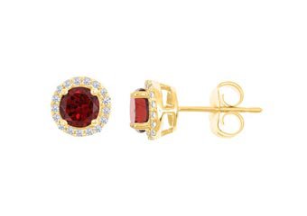 3.53 CARAT GARNET & DIAMOND STUD HALO EARRINGS 9mm ROUND JANUARY BIRTH STONE