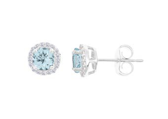 2.83 CARAT AQUAMARINE & DIAMOND STUD HALO EARRINGS 9mm ROUND STONE