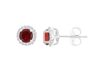 3.53 CARAT GARNET & DIAMOND STUD HALO EARRINGS 7mm ROUND JANUARY BIRTH STONE