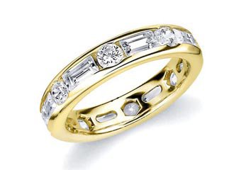 DIAMOND ETERNITY BAND WEDDING RING ROUND & BAGUETTE CUT YELLOW GOLD 2.70 CARATS