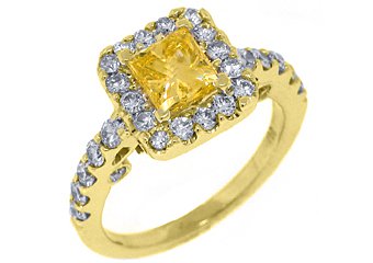 2 CARAT WOMENS YELLOW DIAMOND ENGAGEMENT HALO RING PRINCESS CUT YELLOW GOLD