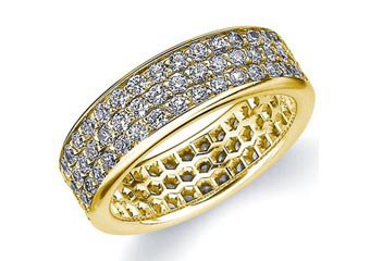 DIAMOND ETERNITY BAND WEDDING RING ROUND YELLOW GOLD 1.50 CARATS 3-ROWS