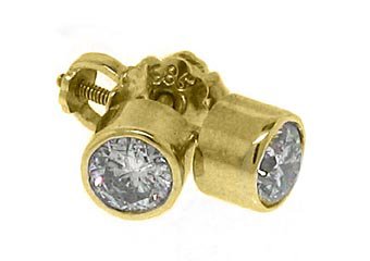 .70 CARAT BRILLIANT ROUND BEZEL SET DIAMOND STUD EARRINGS YELLOW GOLD