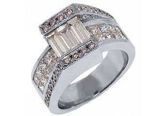 WOMENS 3 CARAT BAGUETTE PRINCESS SQUARE CUT DIAMOND ENGAGEMENT RING WHITE GOLD