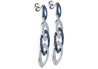 1.4 CARAT BRILLIANT ROUND CUT BLUE DIAMOND DANGLE EARRINGS WHITE GOLD