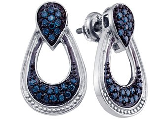 .68 CARAT BRILLIANT ROUND CUT BLUE DIAMOND DANGLE EARRINGS SILVER WHITE RHODIUM