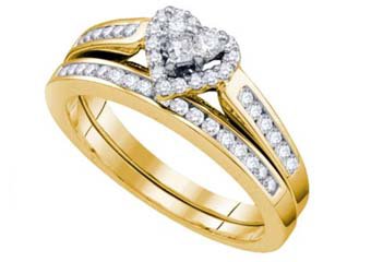 HEART SHAPE DIAMOND ENGAGEMENT PROMISE HALO RING WEDDING BAND BRIDAL SET GOLD