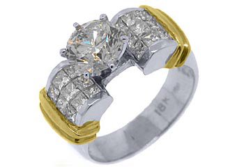 WOMENS 3 CARAT BRILLIANT ROUND SQUARE DIAMOND ENGAGEMENT RING TWO-TONE 18KT GOLD