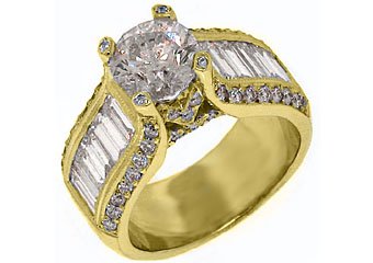 4.73 CARAT WOMENS DIAMOND ENGAGEMENT WEDDING RING ROUND BAGUETTE CUT YELLOW GOLD