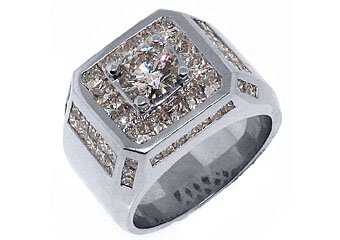 MENS 4.63 CARAT SOLITAIRE ROUND PRINCESS SQUARE CUT DIAMOND RING WHITE GOLD
