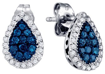 .53 CARAT BRILLIANT ROUND BLUE DIAMOND HALO EARRINGS PEAR SHAPE WHITE GOLD