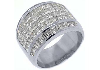 3.8CT WOMENS PRINCESS BAGUETTE INVISIBLE DIAMOND RING WEDDING BAND WHITE GOLD