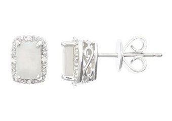 .74 CARAT OPAL DIAMOND HALO STUD EARRINGS EMERALD CUT SILVER OCTOBER BIRTHSTONE