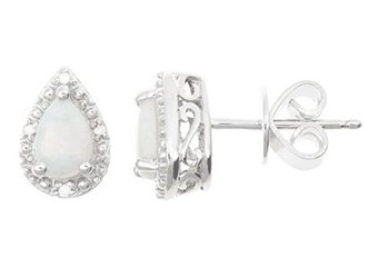 .46CT OPAL DIAMOND HALO STUD EARRINGS PEAR 6x4mm SILVER OCTOBER BIRTHSTONE