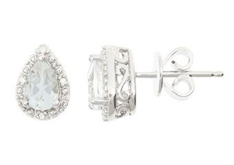1 CARAT WHITE TOPAZ DIAMOND HALO STUD EARRINGS PEAR 6x4m SILVER APRIL BIRTHSTONE