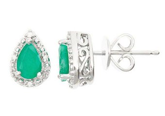.82 CARAT EMERALD DIAMOND HALO STUD EARRINGS PEAR 6x4mm SILVER MAY BIRTHSTONE