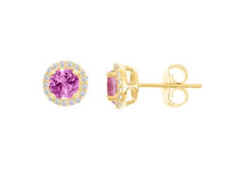 1.36 CARAT PINK SAPPHIRE & DIAMOND STUD HALO EARRINGS 7mm ROUND