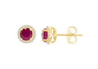 1.36 CARAT RUBY & DIAMOND STUD HALO EARRINGS 7mm ROUND JULY BIRTH STONE