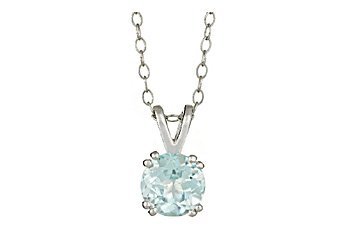 1.25 CARAT AQUA MARINE BRILLIANT ROUND CUT PENDANT 7mm 925 SILVER w 18" CHAIN