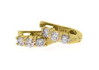 WOMENS 1.05 CARAT ROUND CUT 3 STONE DIAMOND HOOP EARRINGS YELLOW GOLD