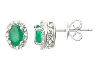 .92 CARAT EMERALD DIAMOND HALO STUD EARRINGS OVAL 6x4mm SILVER MAY BIRTHSTONE