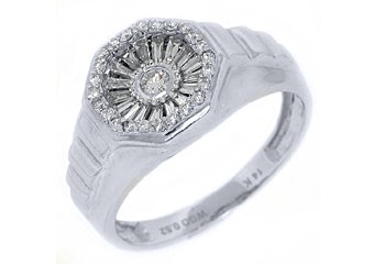 MENS .52 CARAT DIAMOND PINKY RING BRILLIANT ROUND CUT 14KT WHITE GOLD