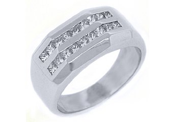 MENS 1.5 CARAT PRINCESS SQUARE CUT DIAMOND RING WEDDING BAND 14KT WHITE GOLD