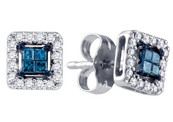 .26 CARAT SQUARE CUT INVISIBLE BLUE DIAMOND STUD HALO EARRINGS WHITE GOLD