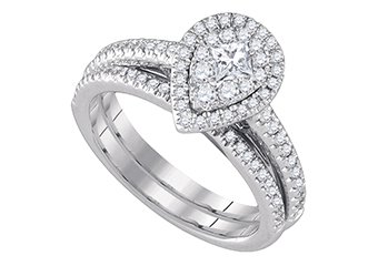 WOMENS DIAMOND ENGAGEMENT HALO RING WEDDING BAND BRIDAL SET PEAR CUT SHAPE