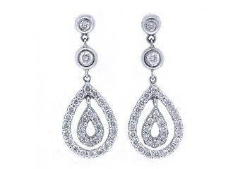 WOMENS 1 CARAT BRILLIANT ROUND DIAMOND DANGLE EARRINGS WHITE GOLD