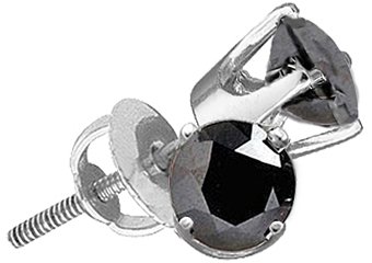 1 CARAT BRILLIANT ROUND BLACK DIAMOND STUD EARRINGS WHITE GOLD