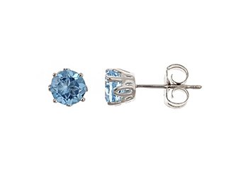 1.12CT BLUE TOPAZ STUD EARRINGS 5mm ROUND 925 SILVER DECEMBER BIRTH STONE