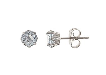 .80CT AQUA MARINE STUD EARRINGS 5mm ROUND 925 SILVER MARCH BIRTH STONE