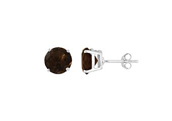 3.4 CARAT SMOKEY QUARTZ STUD EARRINGS 8mm BRILLIANT ROUND CUT 925 SILVER